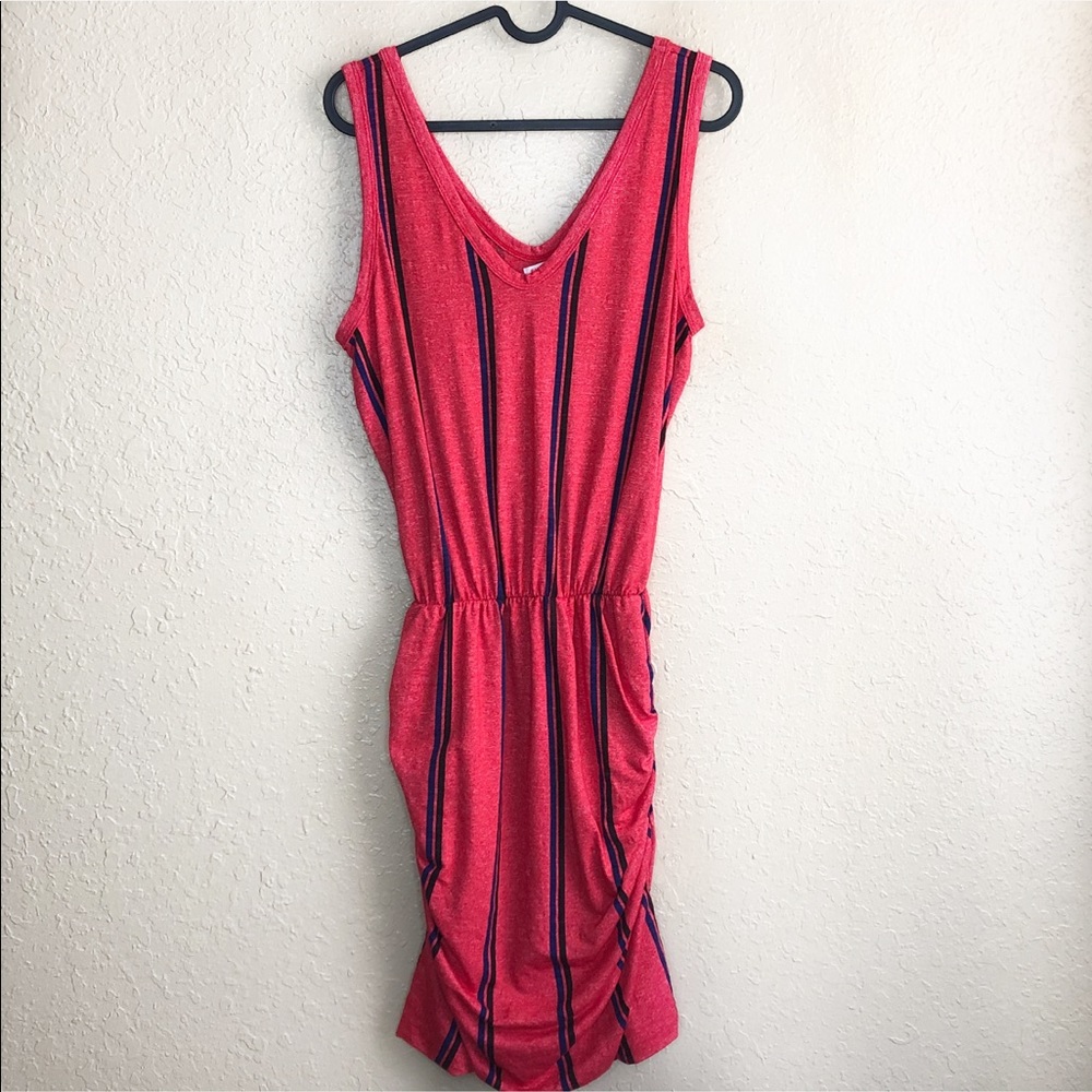 Sundry Red Ruched Side Striped Tank Dress